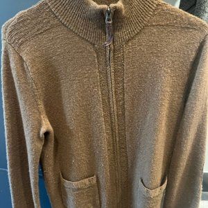 Men's J Crew Zip Sweater with Elbow Patches - Large, Brown